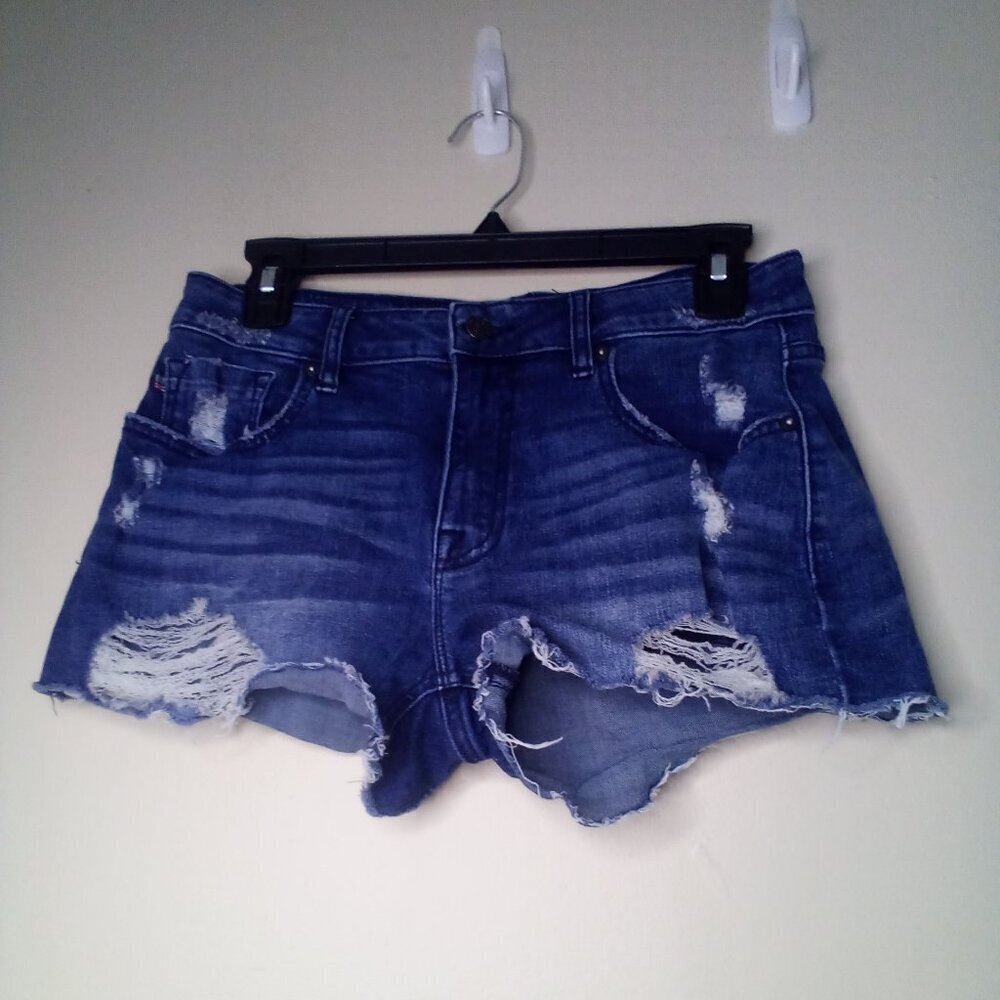 Vigoss Shorts Women 27 Mid-Rise Marley Short Distressed Raw Hem Denim Blue